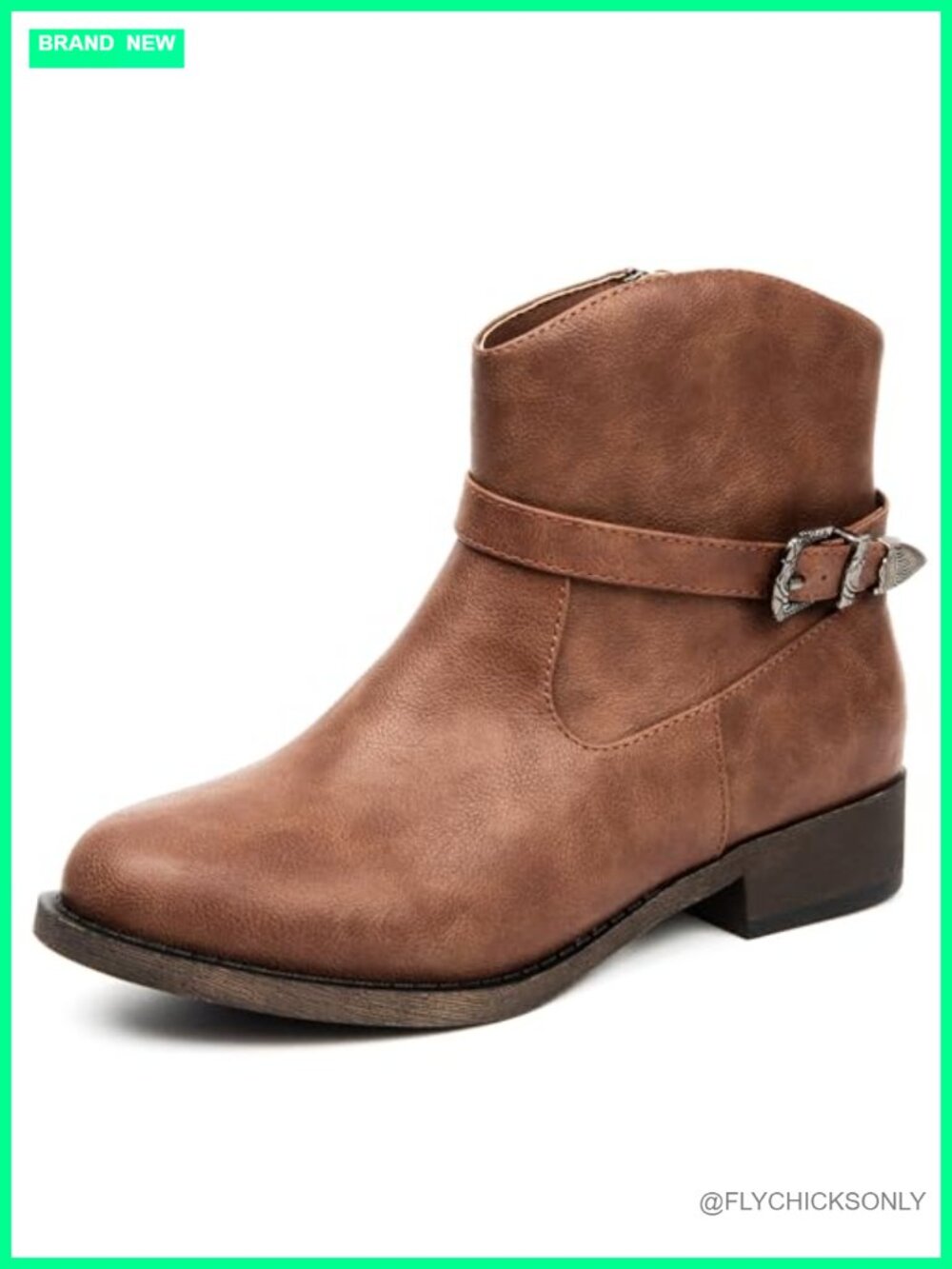 Faux Leather Western Ankle Booties Low Chunky Heel Side Zip